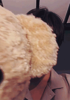 kaibility: jongin and his cute little friend, the teddybear, feat. glasses.