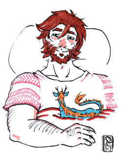 chromatocloo:  Doodles of Chapter 3 of the McHanzo fic See Through The Dragon’s Eyes by @thecatsred, where Hanzo gets turned into a noodle by his own Dragons and Jesse misses him ʕ´ᴥ`✿̶̥̥ʔHanzo sleeps on Jesse’s chest to comfort him,