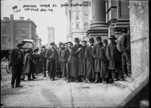 New York City (January 1908).  The men in the second photo had been put out of work by the Panic of 