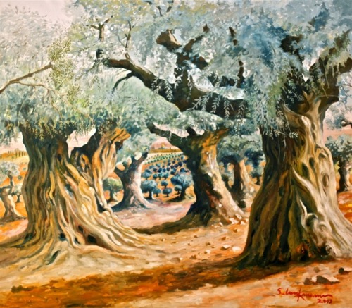 Olive Grove   -  Salam KanaanPalestinian,b.1963-Oil on canvas