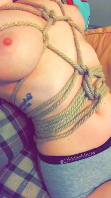 ohmaemeow:A member bought me my first line of rope (tysm you know who you are ❤️❤️) and I think I’m in love. This is my first rope harness 🙈🙊 I had to take a picture