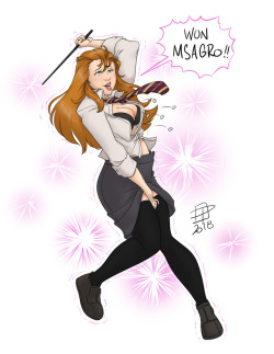 pinupsushi:Naughty colour commission for awr74 of a grown-up Ginny Weasley practicing one of the forbidden spells from the dark arts library. ;9