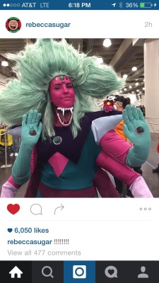 spoopy-eneko:  kgfibrostuff:  Did anyone see Rebecca Sugar’s Instagram post of this awesome Alexandrite cosplay?!  [ image from Instagram of a very detailed cosplay of alexandrite from Steven universe, with her second mouth open and her hands up at