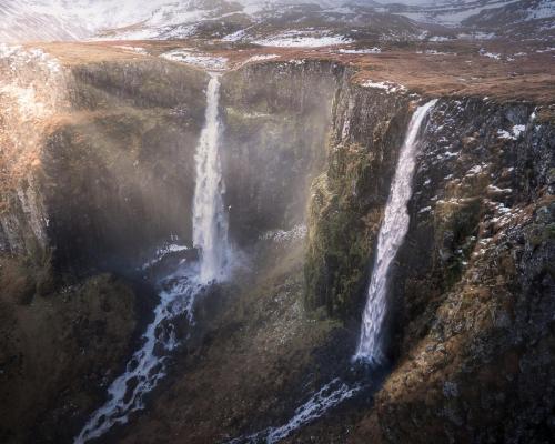 oneshotolive:  Double Waterfalls, Snæfellsnes, Iceland[1080x864][OC] 📷: justerikfotos 