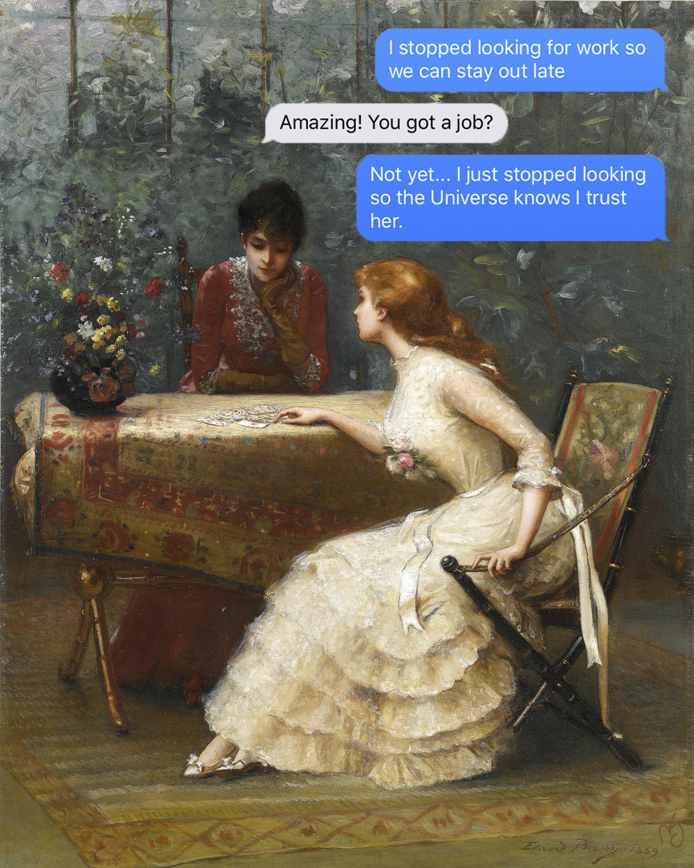 ifpaintingscouldtext:  Edouard Bisson | Asking the Cards | 1889