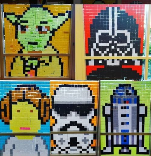 santamonicalibr:Our Star Wars mural from a few years back, made exclusively with post-it notes.