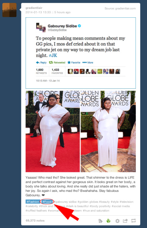 death-by-dior:  gradientlair:  So this post of mine went viral quickly which means of course my name, blog, and caption are long removed as if I never existed. However, I noticed that Tumblr (the company themselves) has ADDED the tag “food” to my