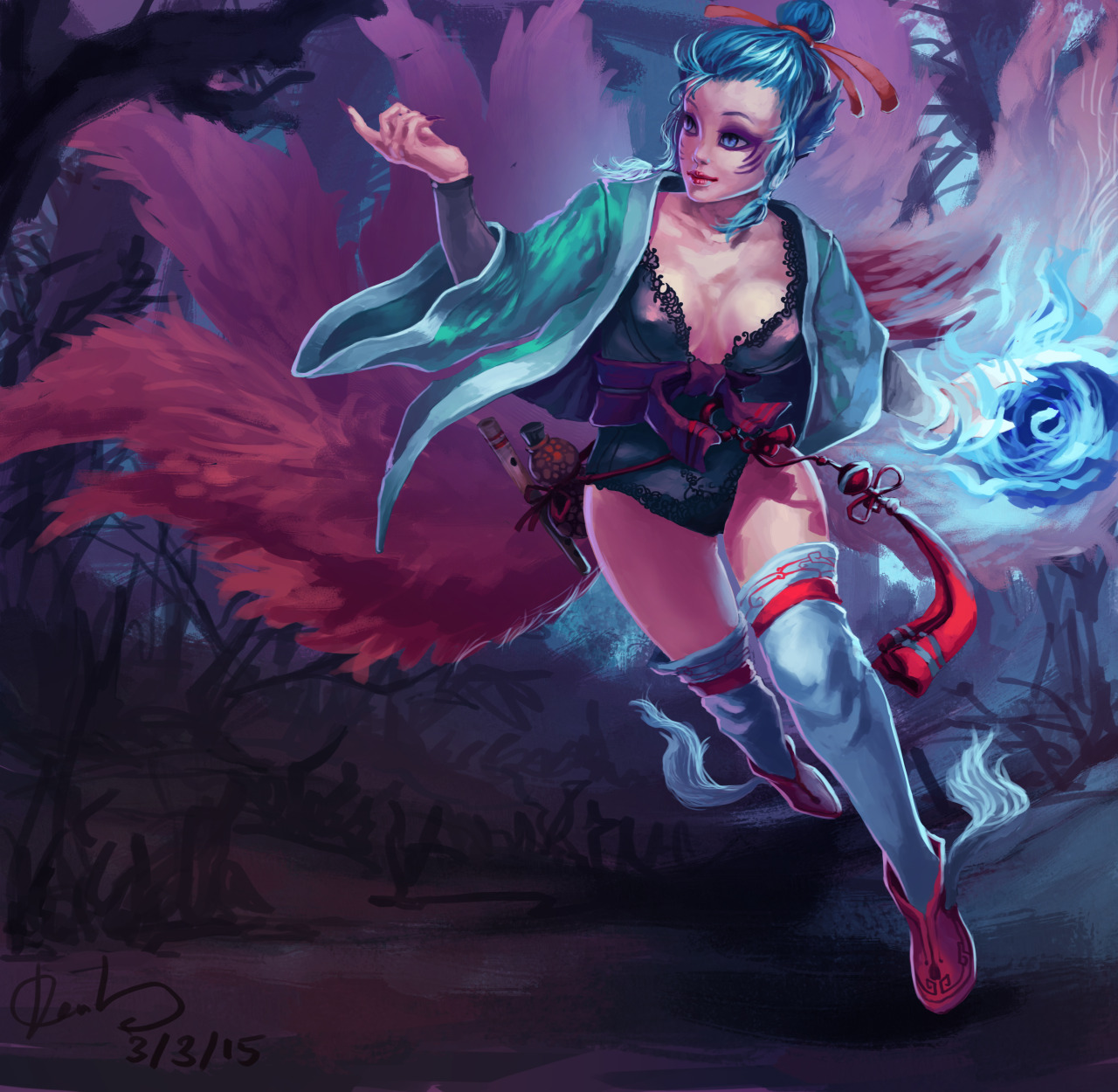 league-of-legends-sexy-girls:Fanart Ahri -LOL by nightwalker0510