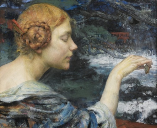 catonhottinroof:Edgard Maxence (1871-1954) Young woman feeds the swans(The Swans)