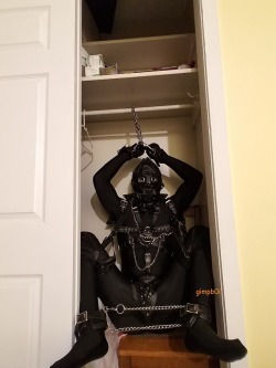 geotron:gimped up and put away in the closet while SIR had a non-kinky guest =)