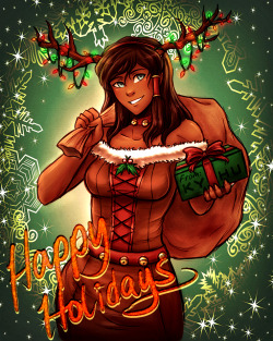 k-y-h-u:  Here’s my personal crimmus card to you lovelies~ (ღ˘⌣˘ღ)  Reindeer Korra (and I) hope you guys have a wonderful holiday! ♥  Ive been a good boy this year~ May I have Korra for Christmas? -^ u^- &lt;33333