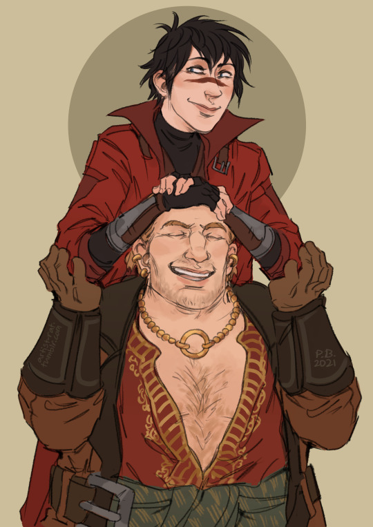 artist-rat:Sofie Hawke and Varric for my bestie @smallagremlinsnest, bc they’re besties too ♥️😔