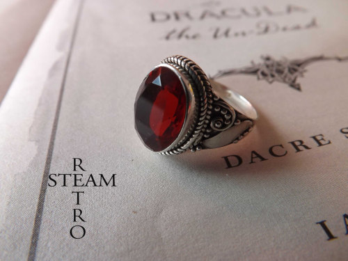 steampunkfan:Gothic Victorian Fire Garnet 925 solid Silver Ring - Gothic by Steamretro by SteamRetro