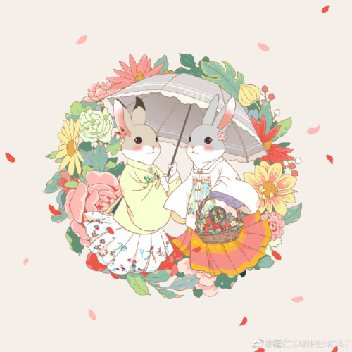 hanfugallery:bunnies wearing chinese hanfu in Ming Dynasty style by 檀仁TANRENCAT