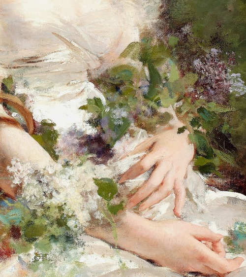 the-garden-of-delights:“Young Woman with Flower Basket” (detail) by Charles Chaplin (182