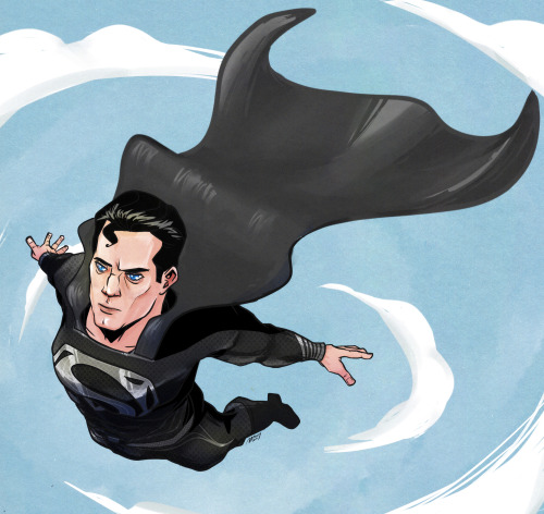 Black suit Superman coming in to save the day. Pose ref from Senshistock.