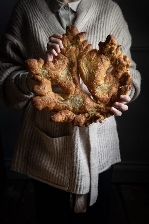 Autumn Leaf Fougasse With Parmesan, Pear, And Walnut By Twigg Studios