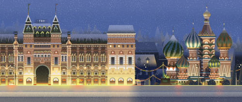 Backgrounds featuring various festive cities for Chromosphere LA’s holiday card.