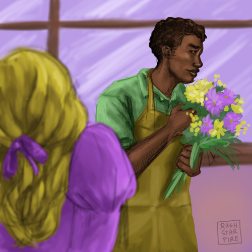 rushstarfire:Michael sneaking over to the bakery with some flowers before the shop opens