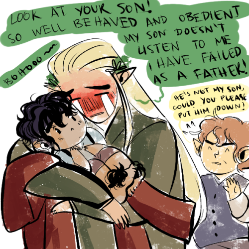 tosquinha:Thranduil visiting Bilbo in the Shire, being a too comfortable guest and an emotional