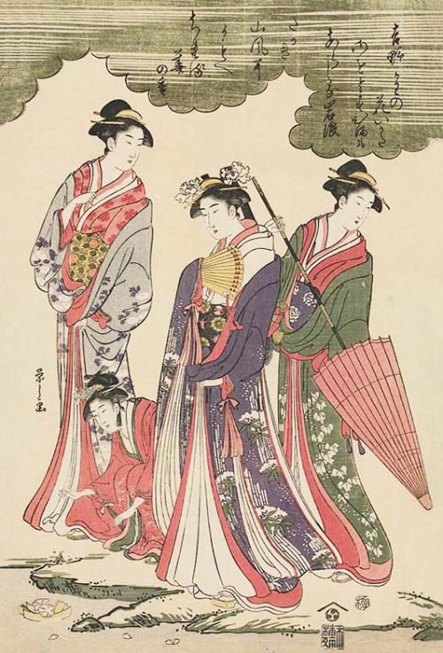 blackcoffeecinnamon: Choubunsai Eishi (1756-1829)　鳥文斎栄之 middle panel of tryptich Ladies Viewing Cher