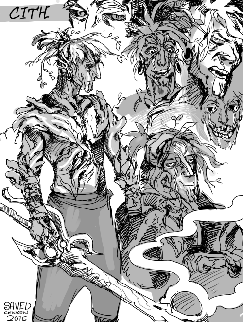 savedchicken:Sketch page commission of shuuzaar’s OC Cith. This guy was so fun to draw i will always