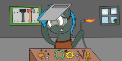 ask-humming-way:  Day 3: Draw a pony gearing up/Draw a pony packing Haha get it? Cause ask-jade-shine is a mechanic, and she’s all about gears and stuff so she’s gearing up for gears! Alright fine I’ll see myself out.   x3