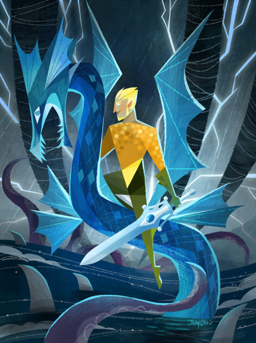 joeyart:  Here’s Aquaman with she-ra’s sword of power while riding a giant water serpent.