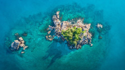 te5seract:    Tropical island with sea and palm taken from drone. Seychelles aerial photo. St Pierre IslandTropical Seychelles aerial of island in sea. vacation concept.  by  Aleksandr Matveev