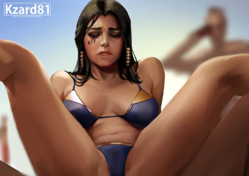 Porn photo Beach queen Pharah by kzard81 