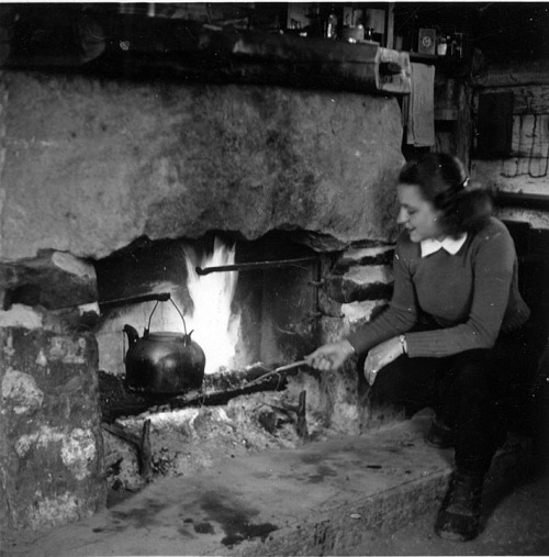 wiscohisto: Aldo Leopold’s daughter, Nina, at the shack fireplace, near Baraboo, Sauk County, 