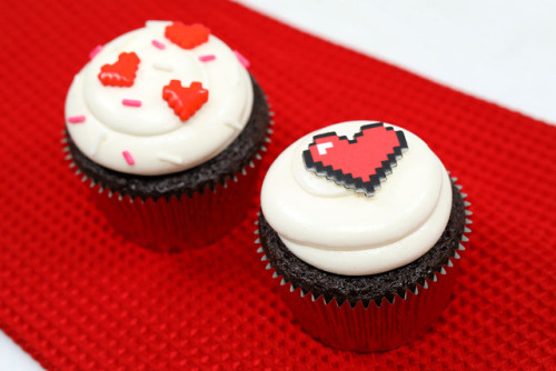 8 Bit Heart Cupcakes Yields 12 cupcakesThe things you’ll need Ingredients ¾ cup sugar &frac