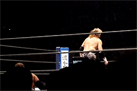 mith-gifs-wrestling:  Kenny Omega gets blocked by Tomohiro Ishii.