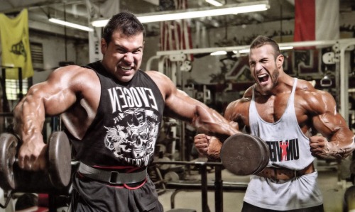 drwannabe:  Antoine Valliant and Steve Kuclo training shoulders  submitted by ironaddictforlife