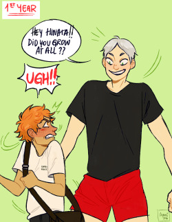 aymmichurros:what if everytime they met lev would greet hinata like this (also hinata does grow taller, though he’s still being shorter than everybody else)