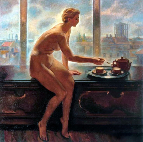 bellsofsaintclements:“The tea&quot; (1936) by Italian artist Anselmo Bucci (1887-1955).