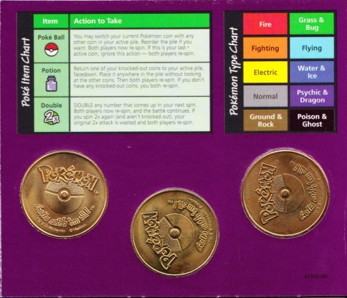 pokescans:  Pokémon Battling Coin Game package. Scan provided by mizumew.