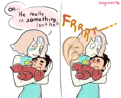 angiearts:  Ever since I’ve seen other’s headcanon’s of life with baby-Steven I had this idea. I did nothing but this all day today. A great day off, if you ask me.  ROFL XD