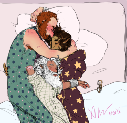 hoardlikegoldenirises: It’s been a Ruff Day, and a stressful day not just for me but for a lot of people, so to wind down I drew the good boys having a nice calm cuddle-puddle. Taako’s arm is definitely asleep, and yes, Magnus ripped the sleeves off