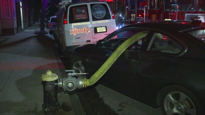 sixpenceee:What happens when you park next to a Hydrant. (Source)  The first and