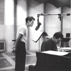 wehadfacesthen:Chet Baker in the recording studio, Los Angeles, 1954, photo by William Claxton