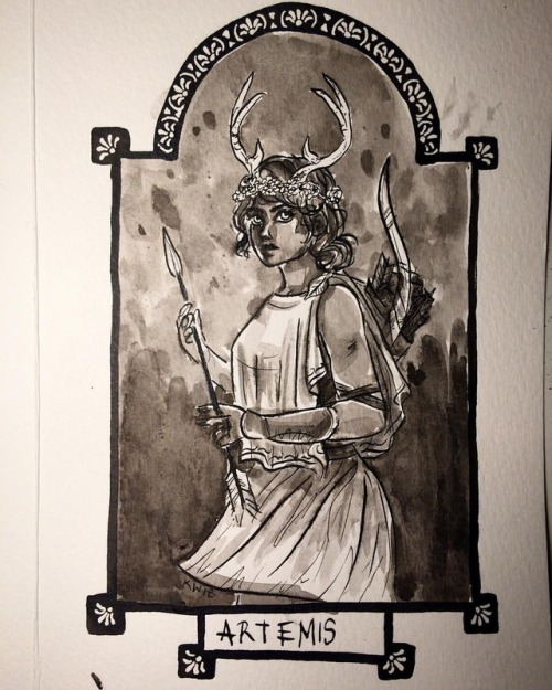 Inktober day 18- Artemis.  . . . #inktober #inktober2018 #greekmythology #greekgoddessfeast #illustr