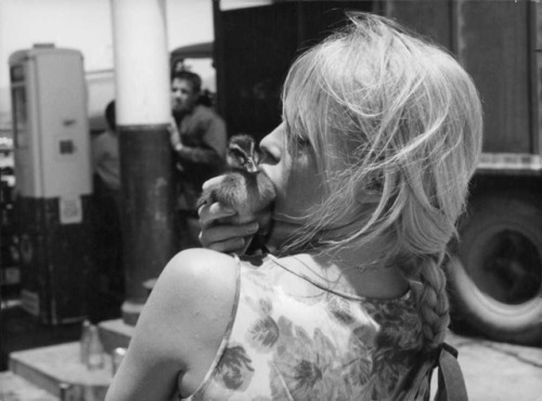 Brigitte Bardot and the little duckling she adopted, on the set of VIVA MARIA! (1965).