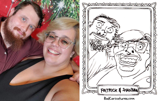 A terrible caricature of Patrick & Shannan