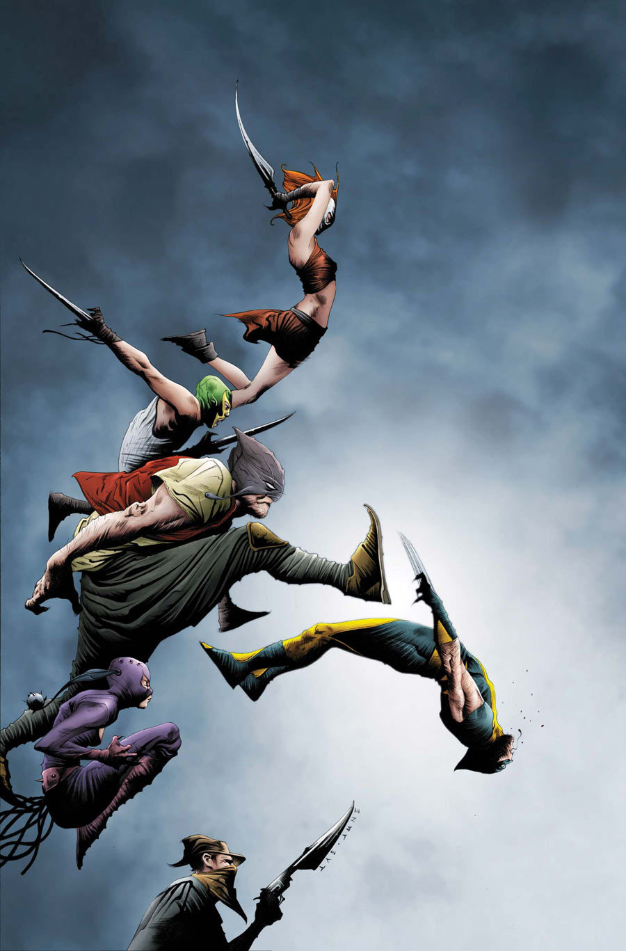 towritecomicsonherarms:  Wolverine and chums by Jae Lee