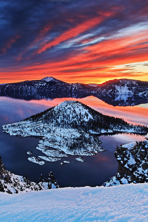 Fire over Crater Lake ~ By Zhuokang Jia