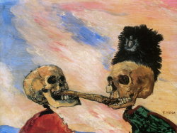 sillysurgeon:  sophistrication:  James Ensor, Skeletons Fighting over a Smoked Herring, 1891  ah man…..there those boys go again.. 