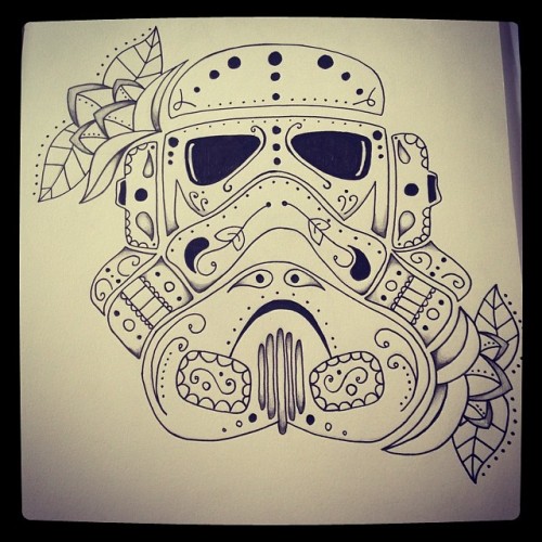 Next possible tattoo :) #drawing #starwars #stormtrooper #dayofthedead #sugarskull #tattoo #ink