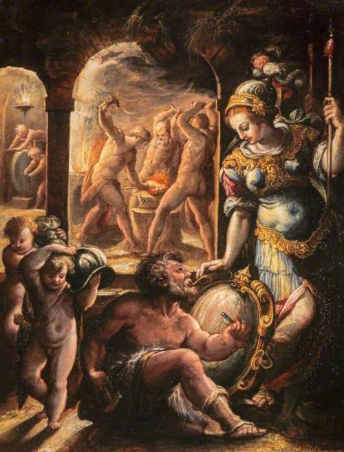 the-evil-clergyman:Minerva at the Forge of Vulcan by Jacopo Zucchi (1560-96)