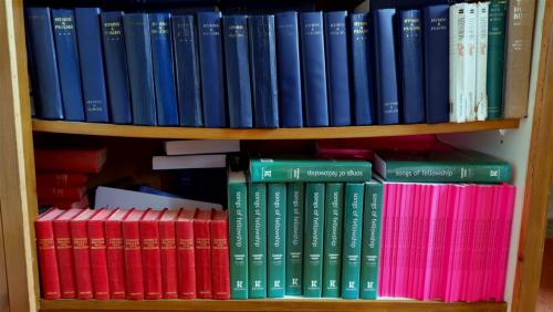 Bookshelves in a Methodist Church.